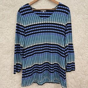 Habitat Womens Tunic Top Size M Blue Black Long Sleeve Stretch‎ Artsy Casual
